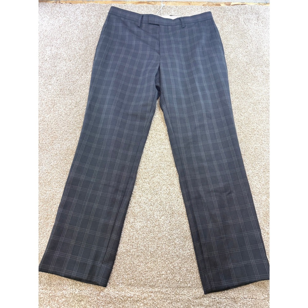 Banana Republic Mens 34x30 Slim Fit Wool Dress Pants Grey Plaid Trousers Dark